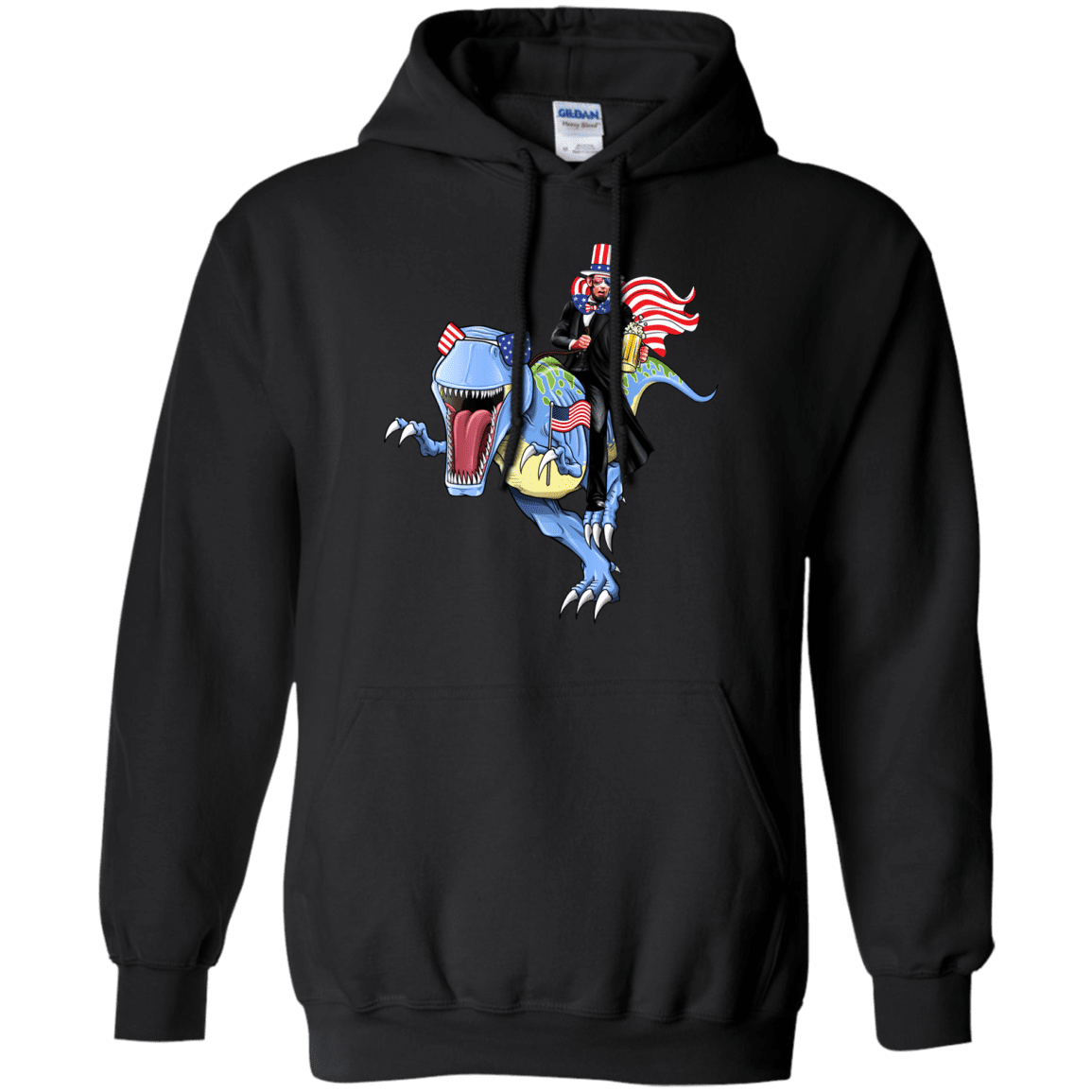 Military T-Shirt "Lincoln Dinosaur Beer Merica Flag" Front-TShirt-General-Veterans Nation