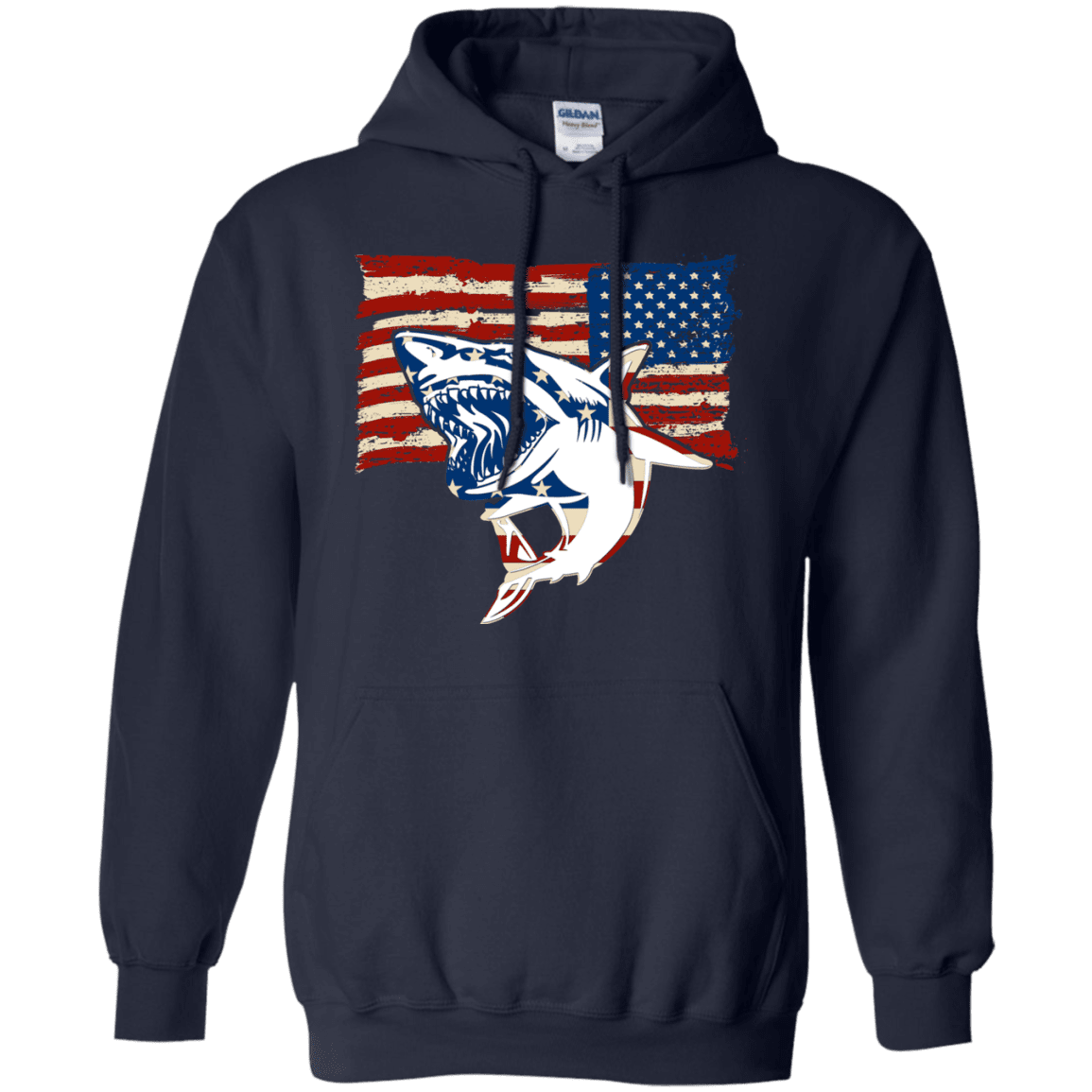 Military T-Shirt "Independence Day Shark American Flag" Front-TShirt-General-Veterans Nation