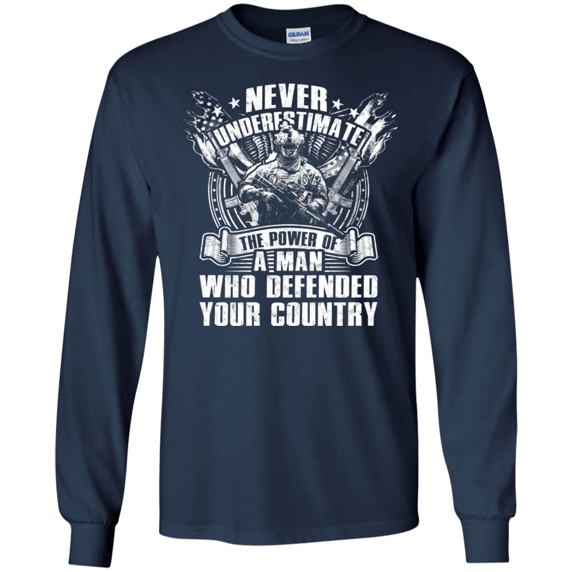 Military T-Shirt "Never Underestimate The Power of Man Defended Country Men" Front-TShirt-General-Veterans Nation