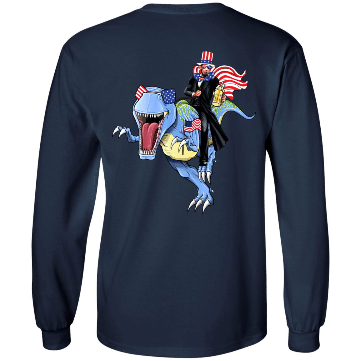 Military T-Shirt "Lincoln Dinosaur Beer Merica Flag Back"-TShirt-General-Veterans Nation