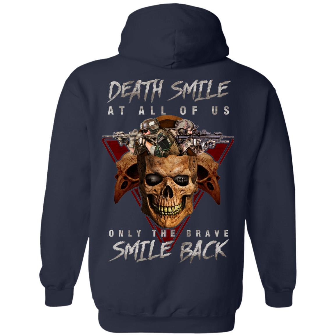 Military T-Shirt "Death Smile At All Of Us Only The Brave Smile Back" Men Back s-TShirt-General-Veterans Nation