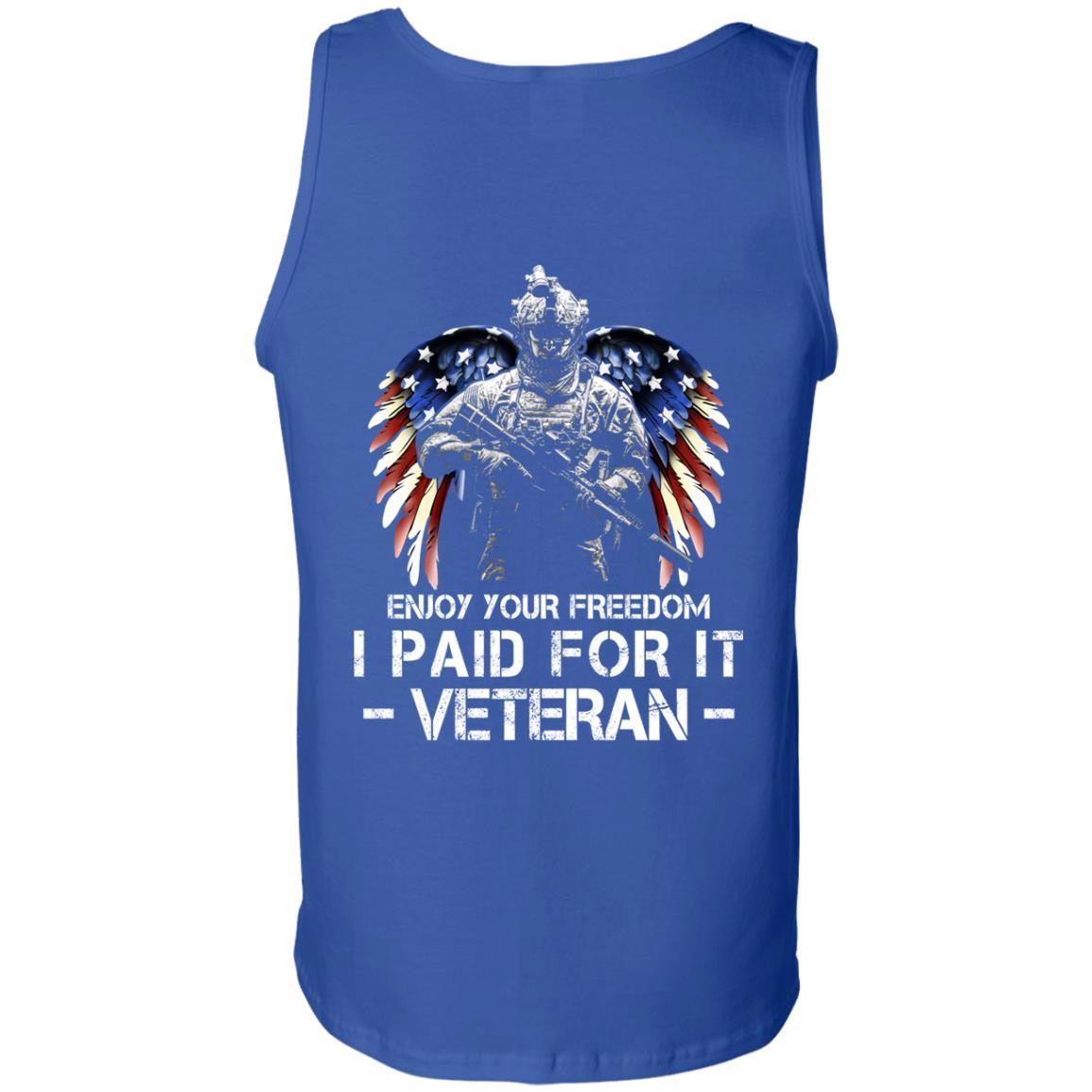 Military T-Shirt "Enjoy Your Freedom - I Paid For It Veteran Men" On Back-TShirt-General-Veterans Nation