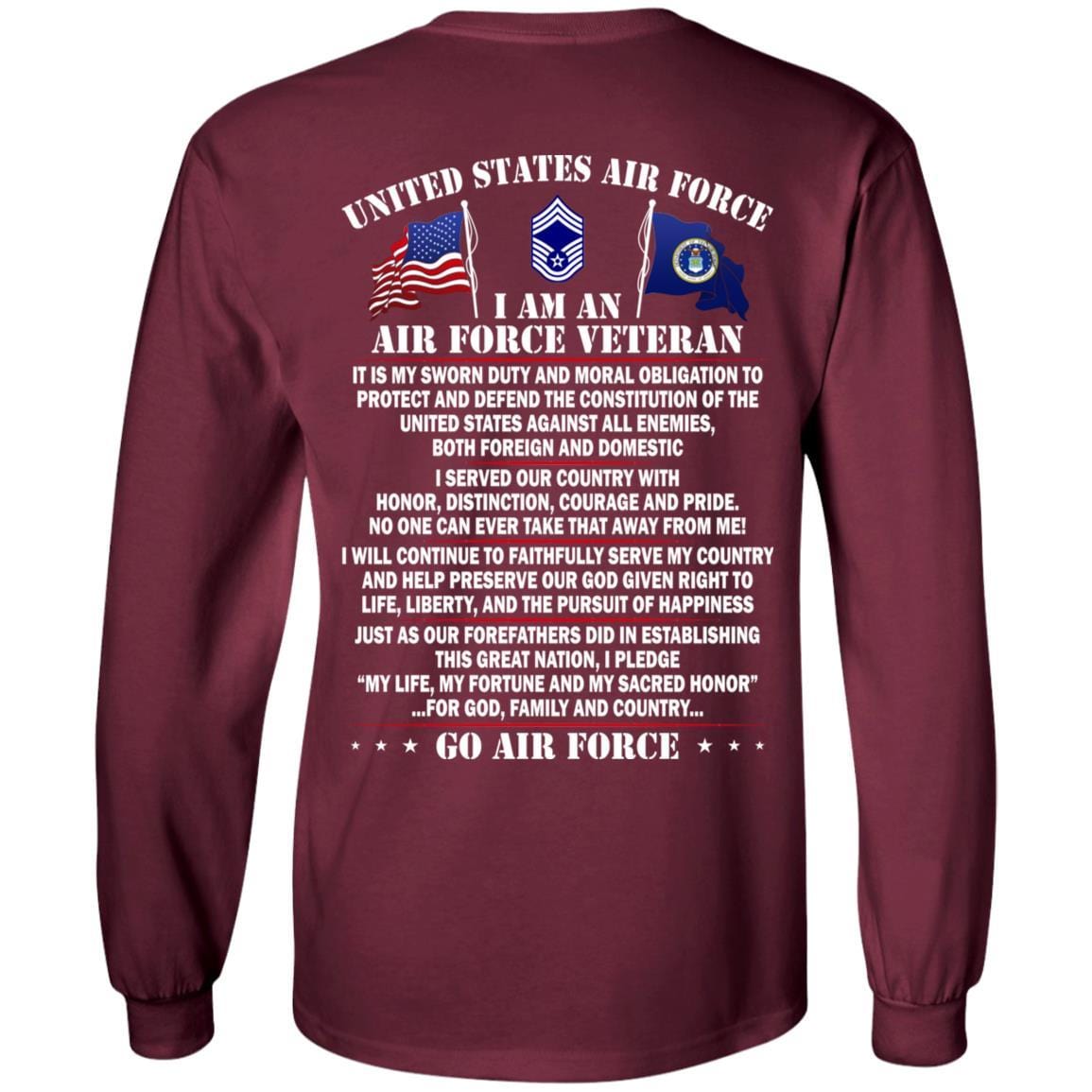 US Air Force E-9 Chief Master Sergeant CMSgt E9 Noncommissioned Officer AF Ranks - Go Air Force T-Shirt On Back-TShirt-USAF-Veterans Nation