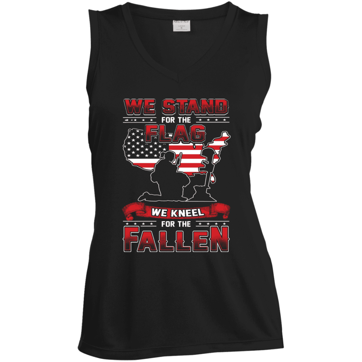 Military T-Shirt "We Stand For The Flag Knell For The Fallen Female Veteran" Front-TShirt-General-Veterans Nation