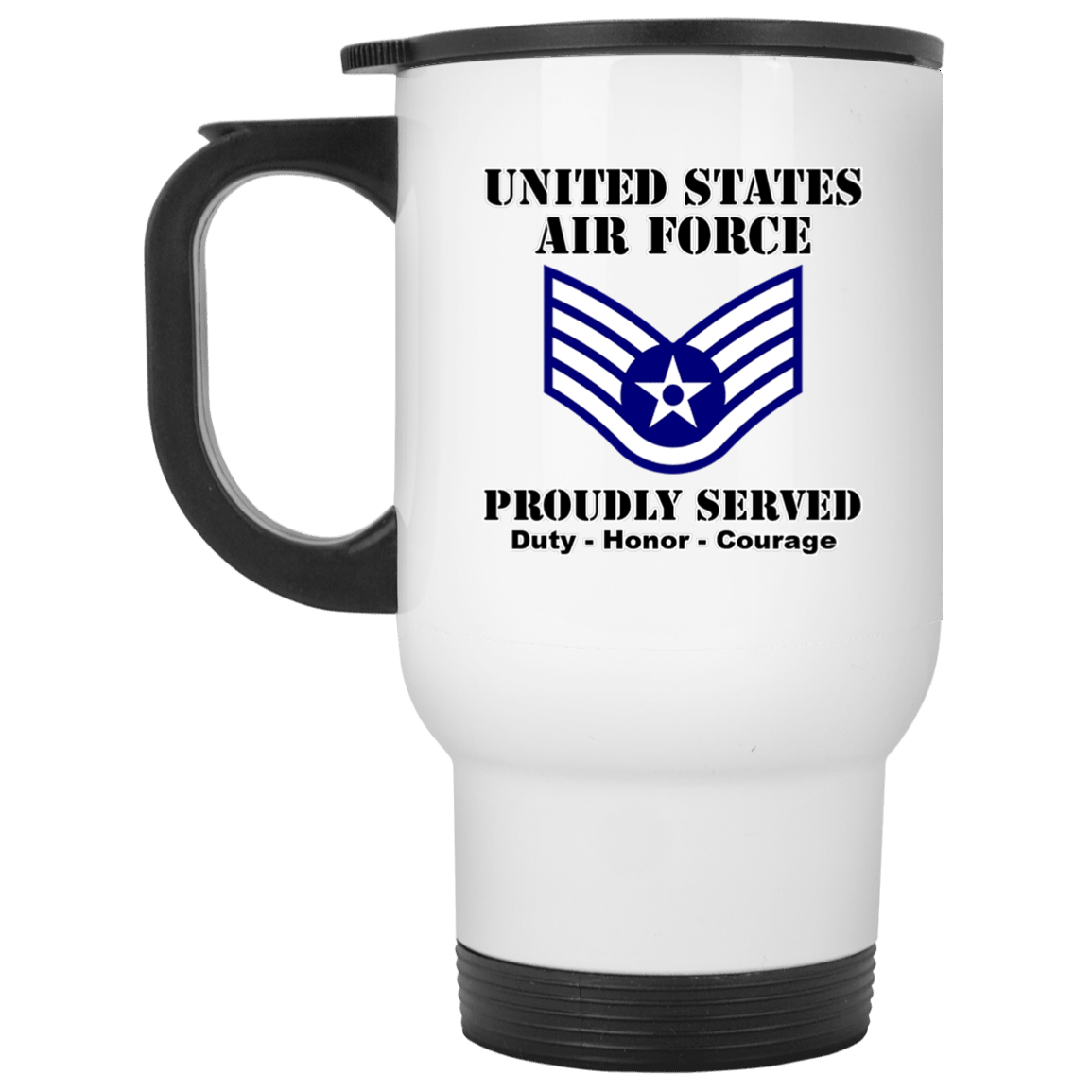 US Air Force E-5 Staff Sergeant SSgt E5 Noncommissioned Officer Ranks White Coffee Mug - Stainless Travel Mug-Mug-USAF-Ranks-Veterans Nation