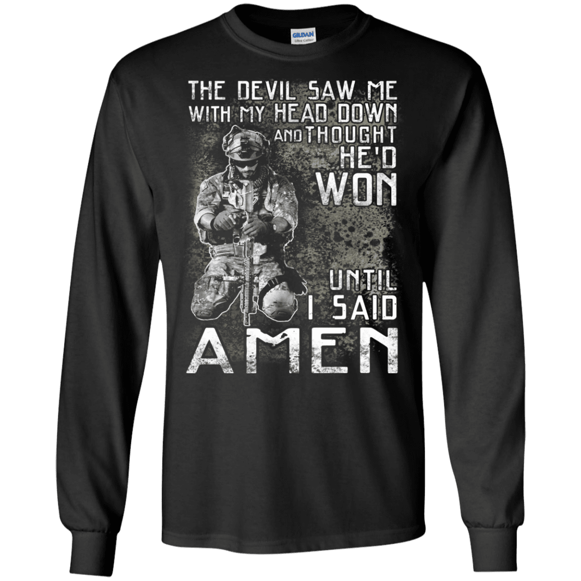 Military T-Shirt "The Devil Saw Me With My Head Down Amen Veteran T-Shirt Men" Front-TShirt-General-Veterans Nation