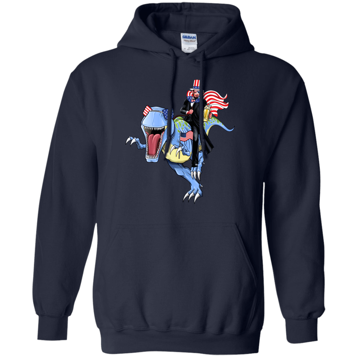 Military T-Shirt "Lincoln Dinosaur Beer Merica Flag" Front-TShirt-General-Veterans Nation