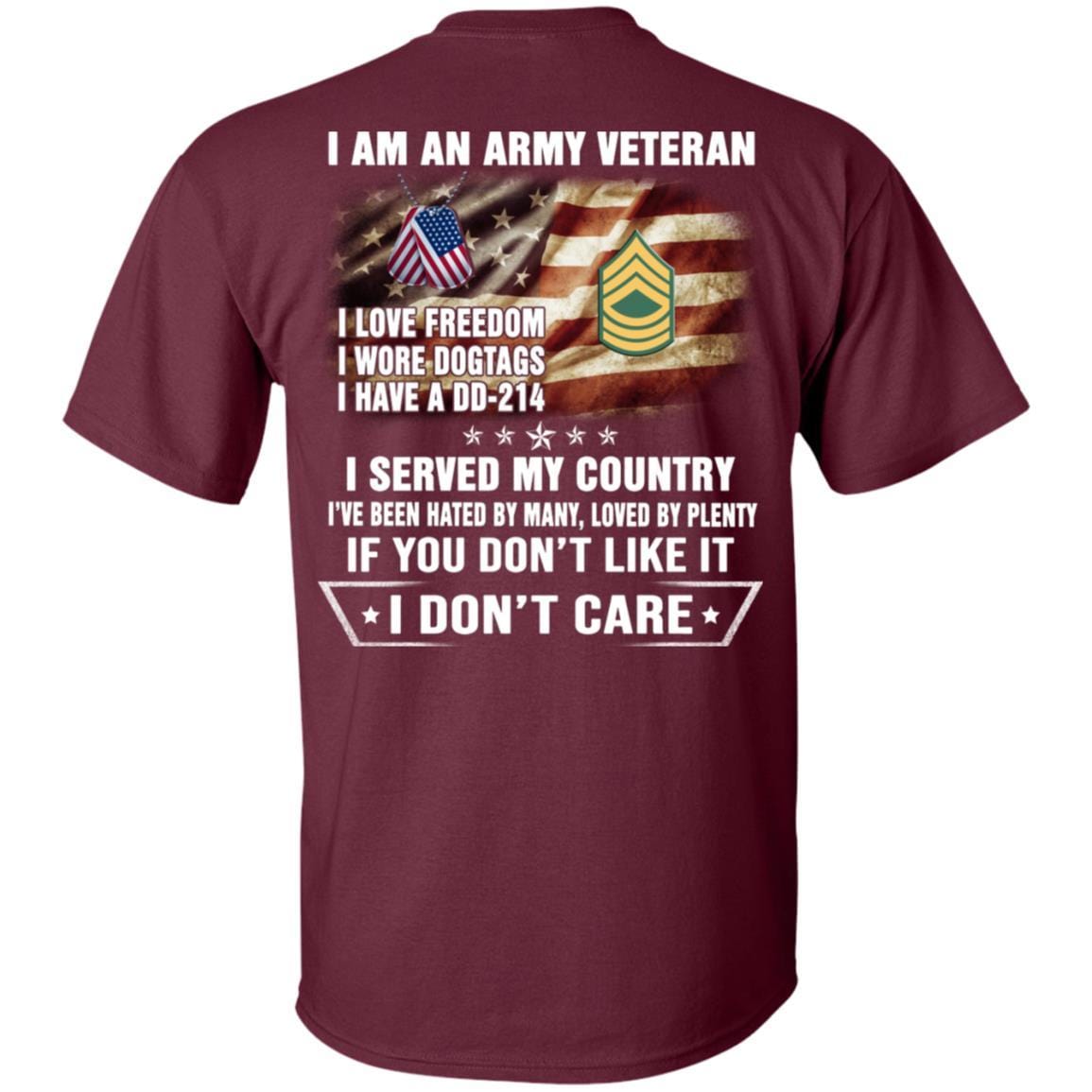 T-Shirt "I Am An Army Veteran" E-8 Master Sergeant(MSG)Rank On Back-TShirt-Army-Veterans Nation