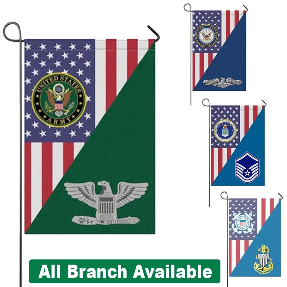 US Military Insignia With America Flag Garden Flag/Yard Flag 12 Inch x 18 Inch Twin-Side Printing-GDFlag-AllBranch-Veterans Nation