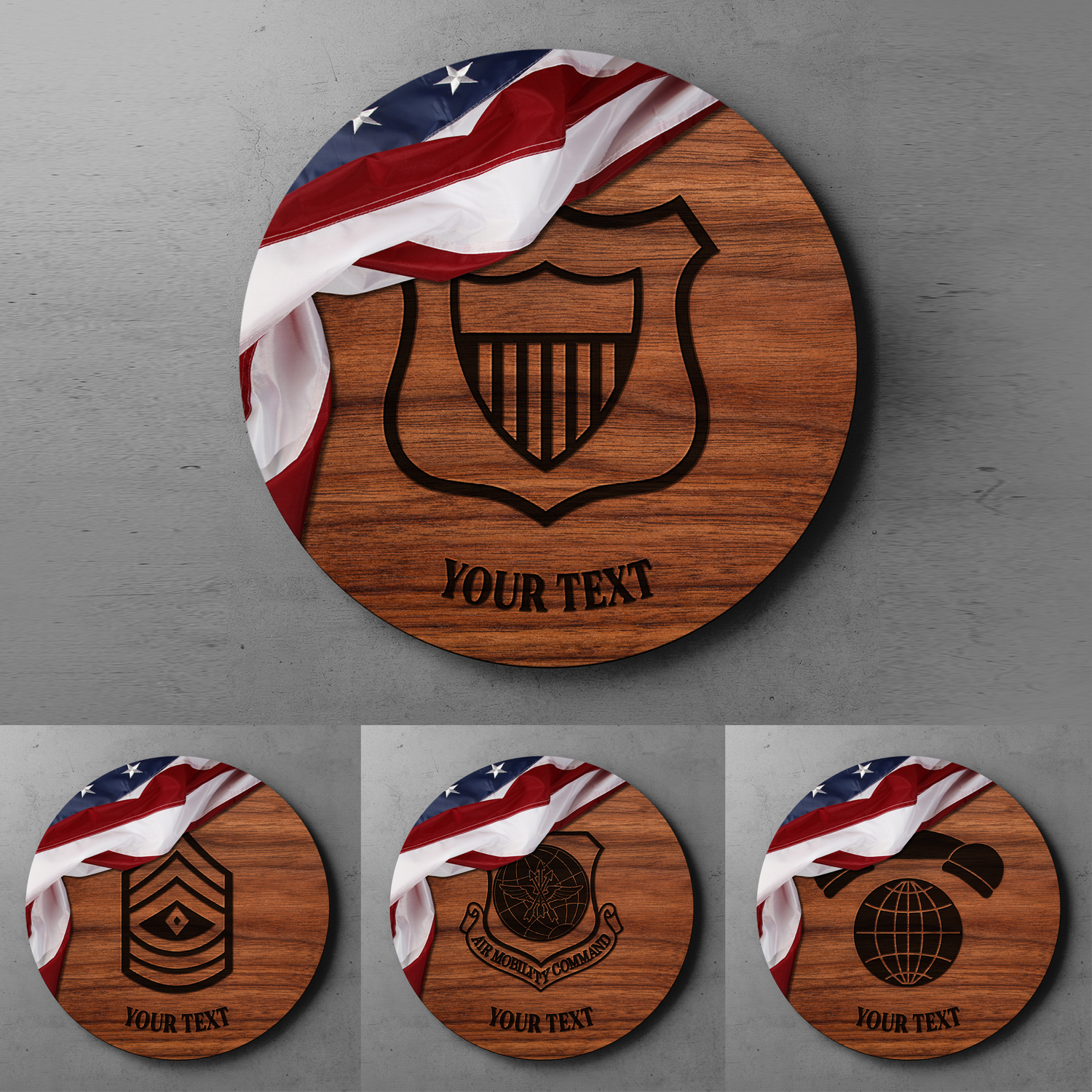 Custom Round Wood Sign, USA Flag With Military Ranks/Insignia, Personalized Text-Round Sign-Veterans Nation
