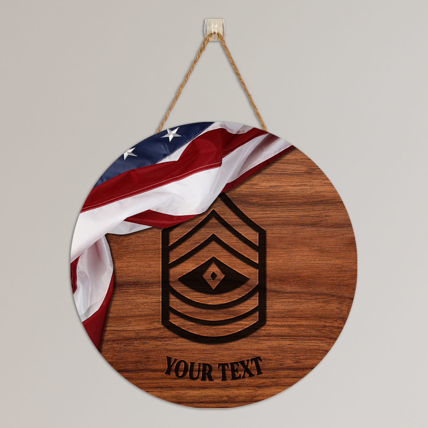 Custom Round Wood Sign, USA Flag With Military Ranks/Insignia, Personalized Text-Round Sign-Veterans Nation