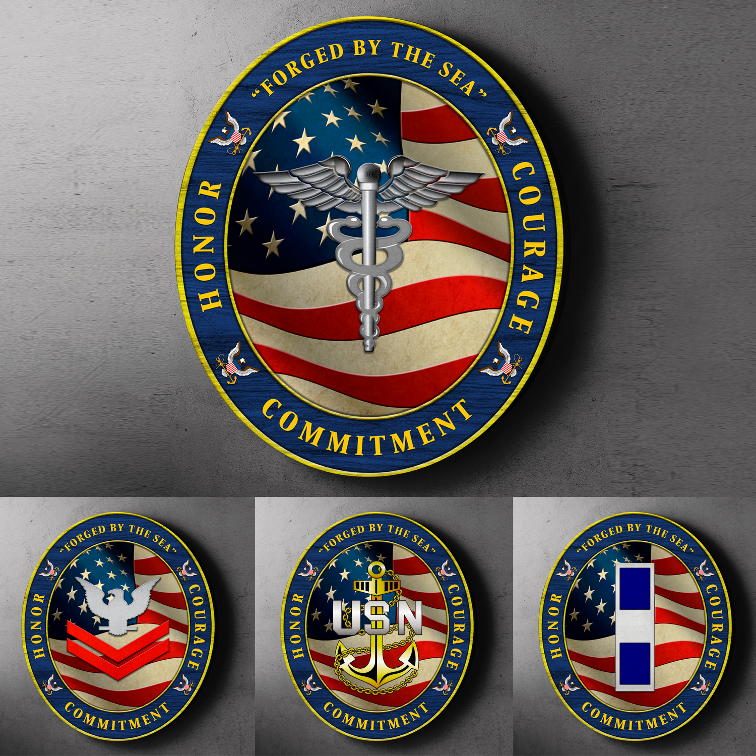 Custom Round Wood Sign, Military Mottos, Core Values With Military Ranks/Insignia-Round Sign-Veterans Nation