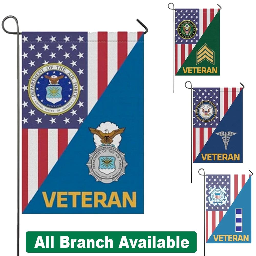 US Military Insignia Veteran With America Flag Garden Flag/Yard Flag 12 Inch x 18 Inch Twin-Side Printing-GDFlag-AllBranch-Veterans Nation
