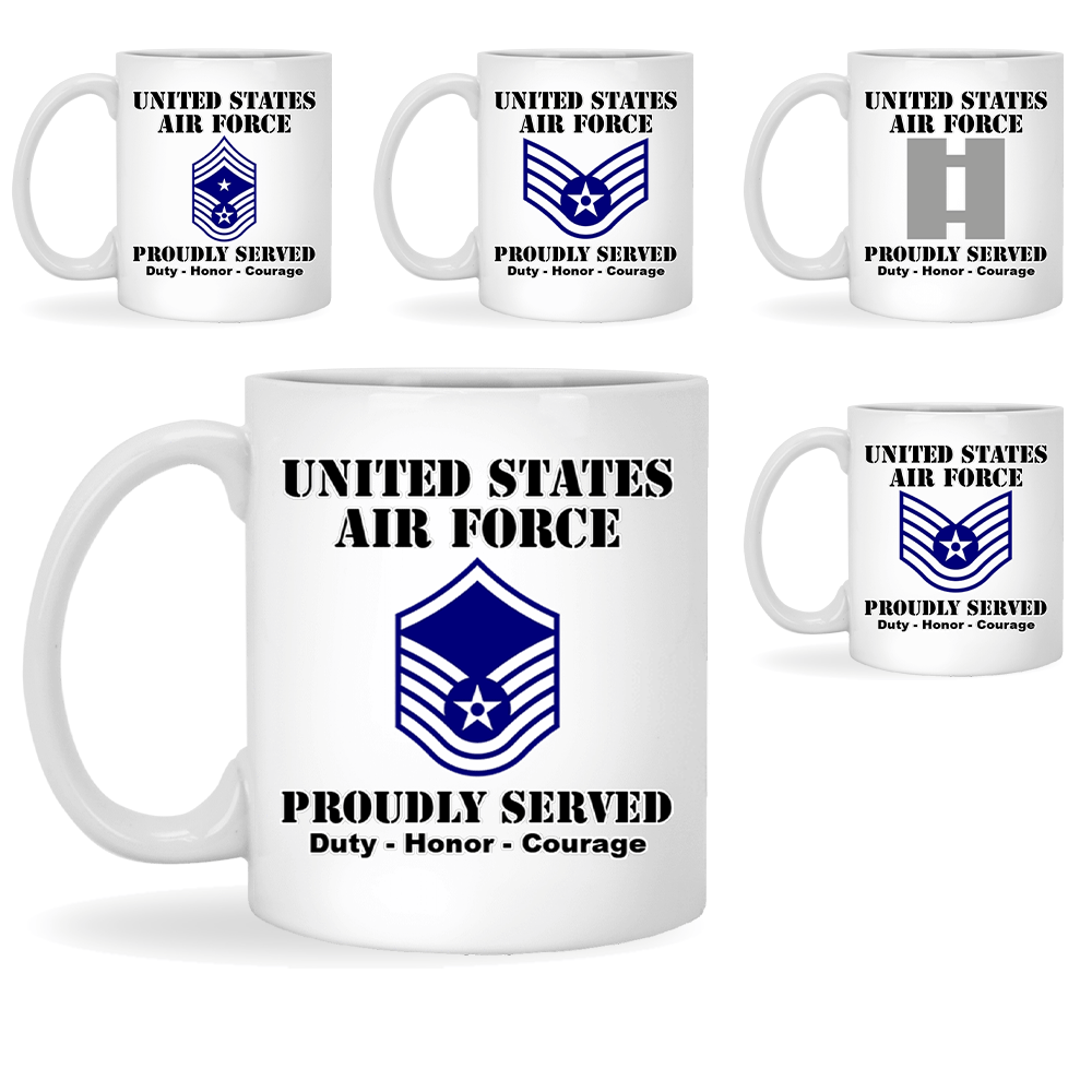 US Air Force Insignia Proudly Served Core Values 11oz - 15oz White Mug-Mug-Army-Veterans Nation