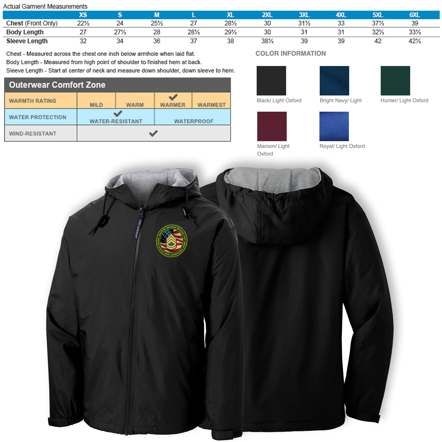 Custom US Army Ranks/Insignia Military Mottos, Core Values Print On Left Chest Team Jacket