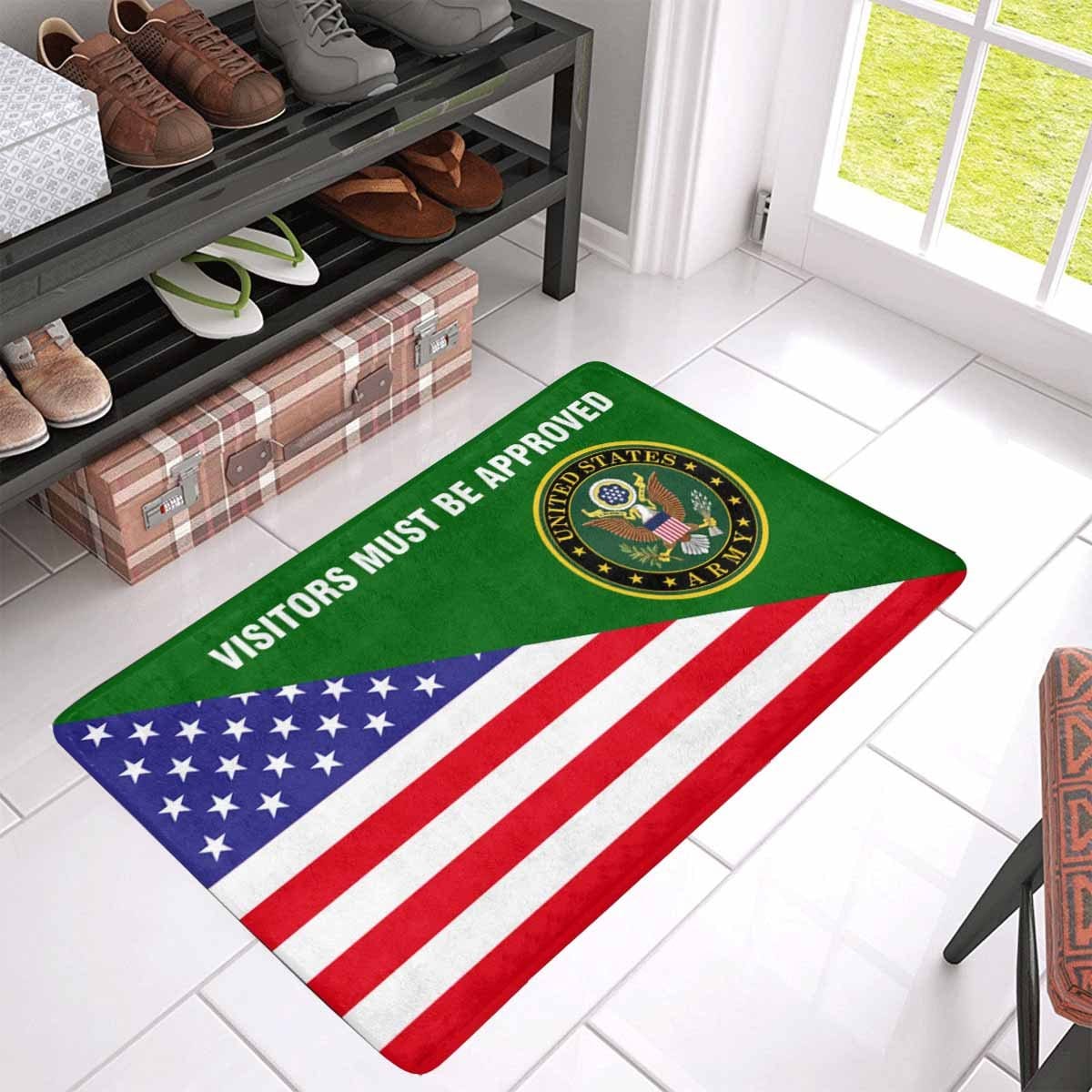 US Flag and Army Logo - Visitors Must Be Approved Doormat-Doormat-Army-Logo-Veterans Nation