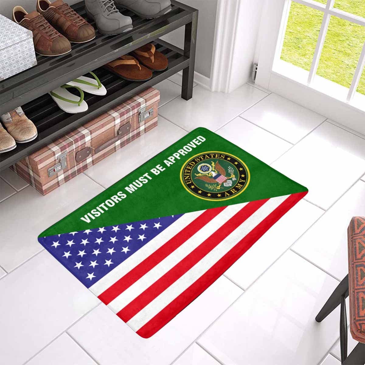 US Flag and Army Logo - Visitors Must Be Approved Doormat-Doormat-Army-Logo-Veterans Nation