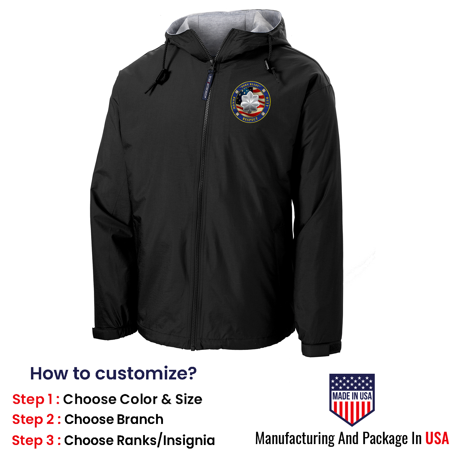 Custom US Coast Guard Ranks/Insignia Military Mottos, Core Values Print On Left Chest Team Jacket
