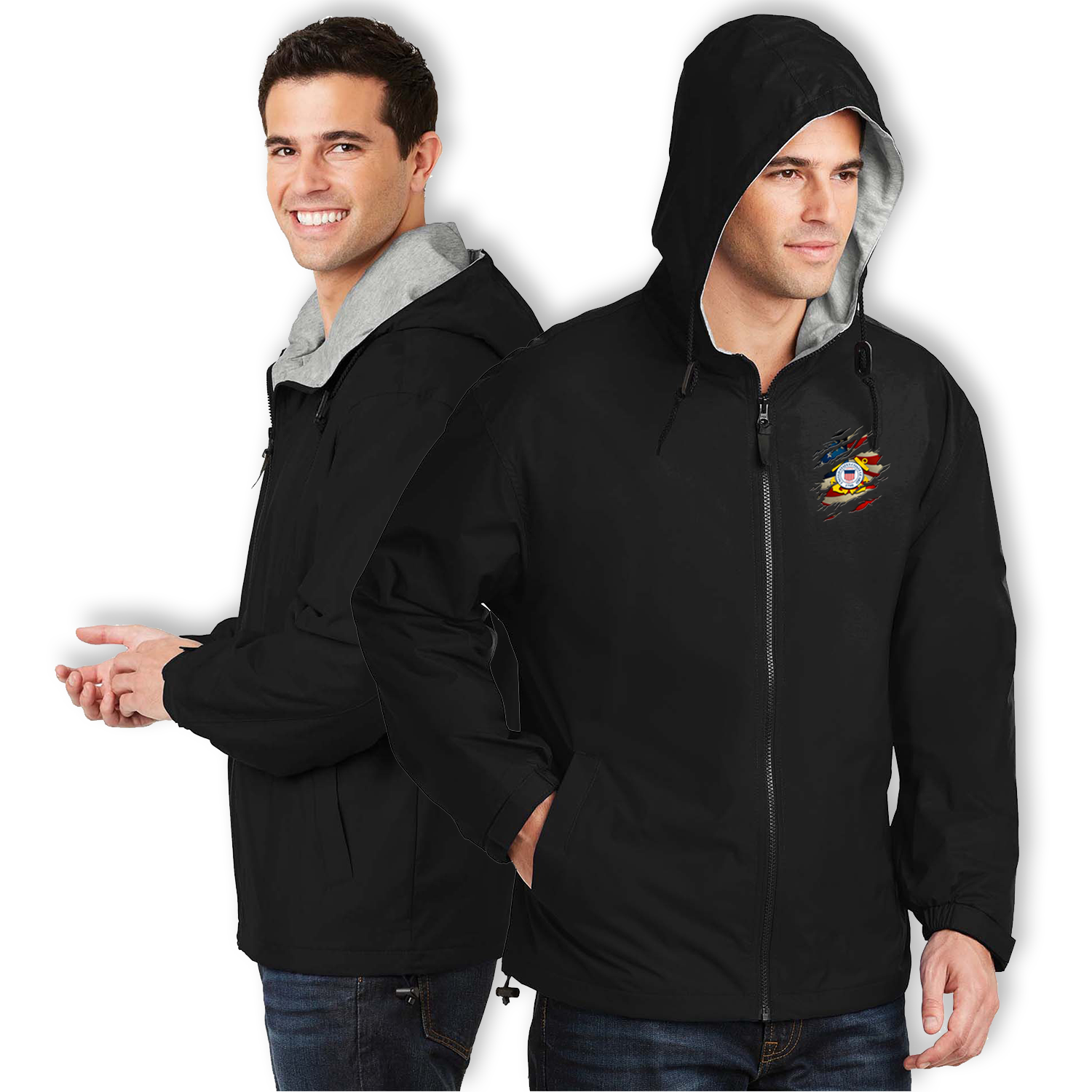 Custom US Coast Guard Ranks/Insignia, Scratch Art, Print On Left Chest Team Jacket