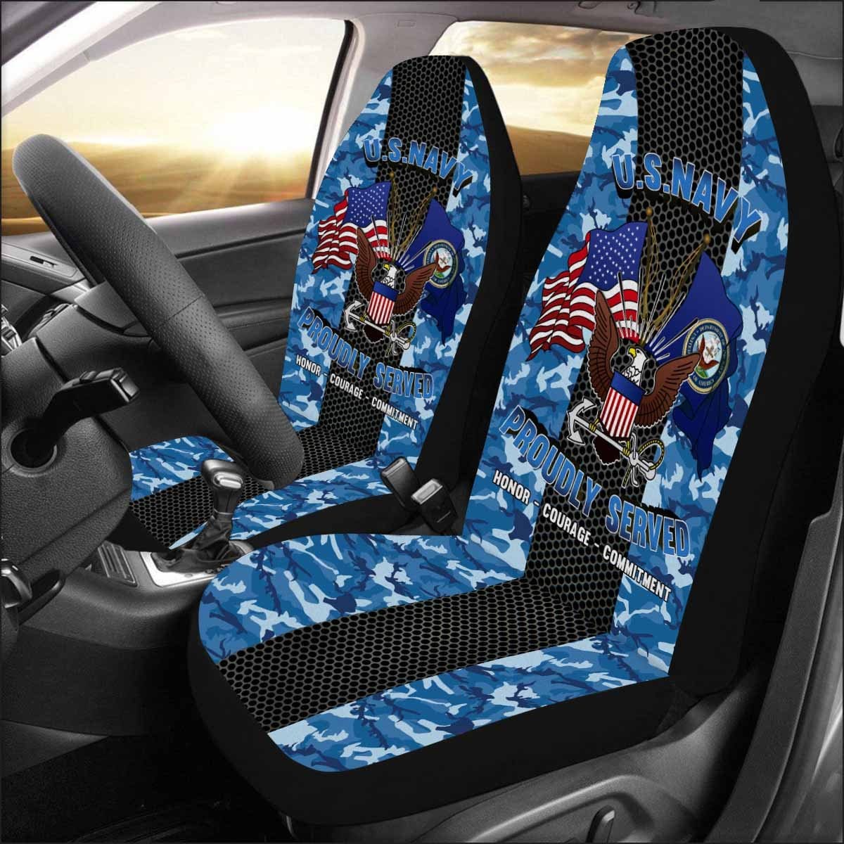 U.S Navy Logo - Car Seat Covers (Set of 2)-SeatCovers-Navy-Logo-Veterans Nation