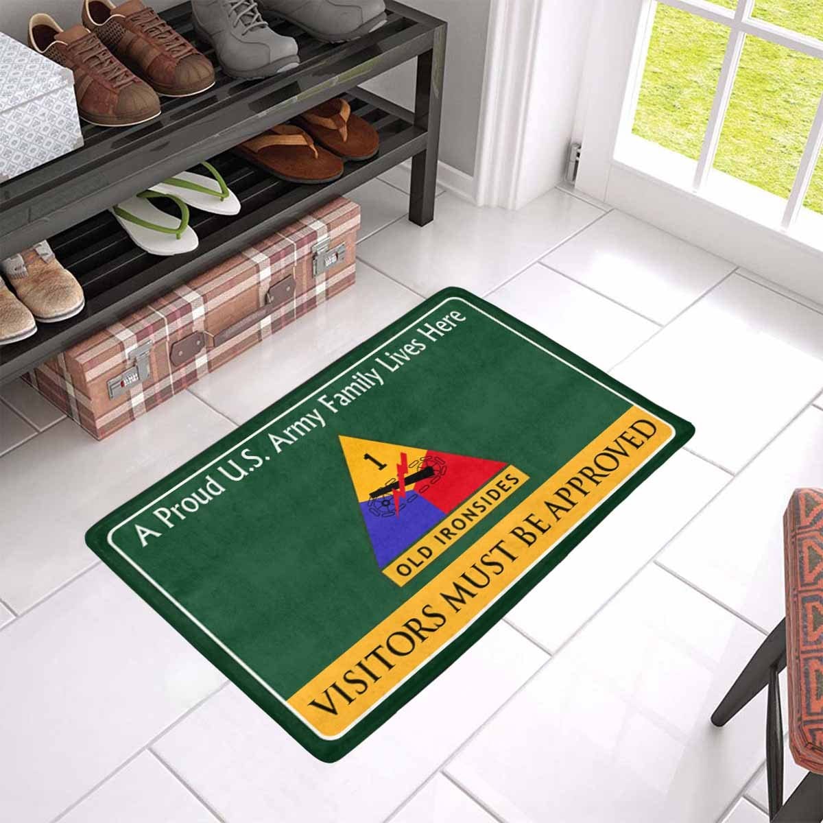 US Army 1st Armored Division Family Doormat - Visitors must be approved Doormat (23.6 inches x 15.7 inches)-Doormat-Army-CSIB-Veterans Nation