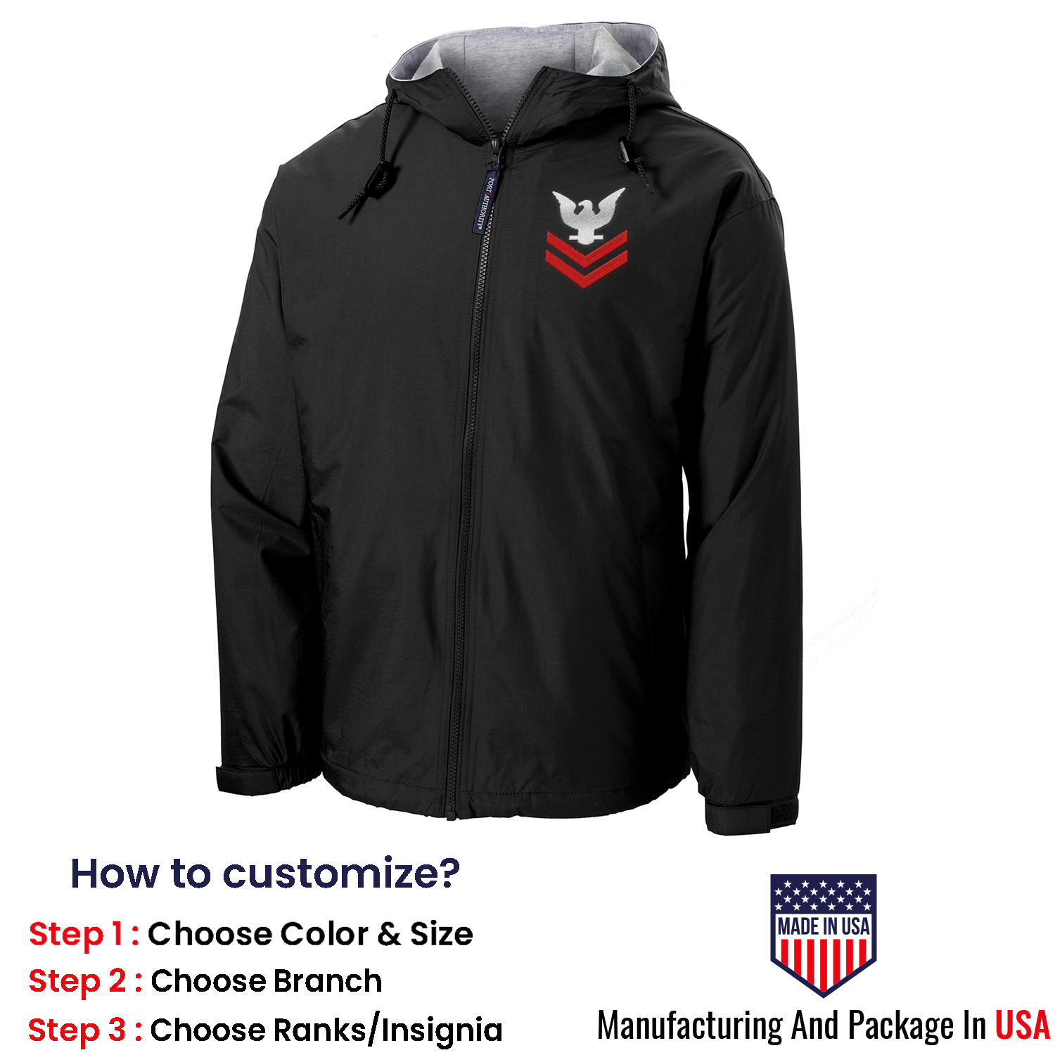 Custom US Navy Ranks/Insignia Print On Left Chest Team Jacket