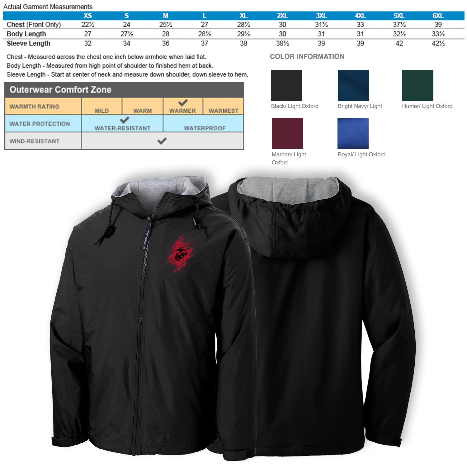 Custom US Marine Corps Ranks/Insignia In Heart Print On Left Chest Team Jacket