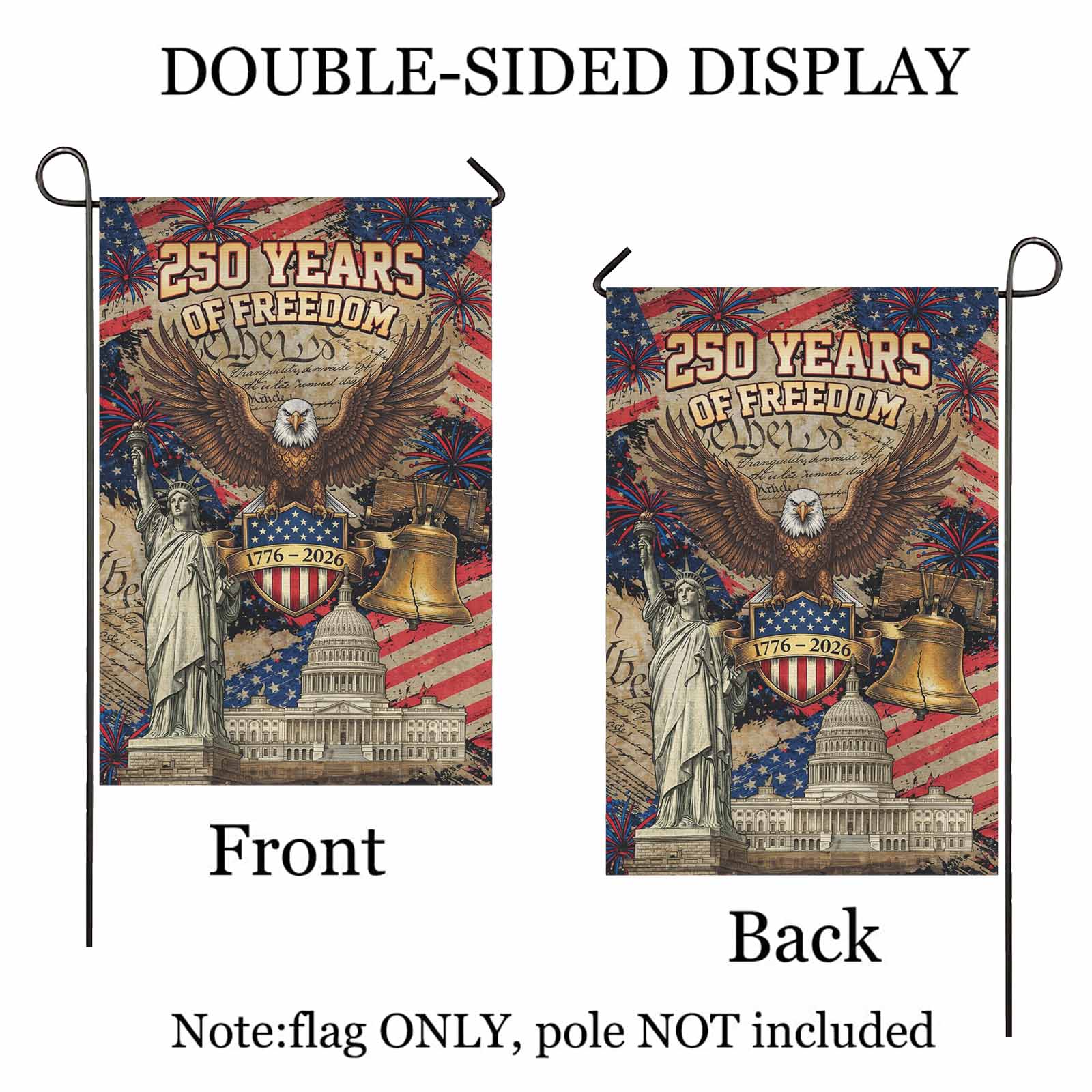 America 250 Garden Flag 1776–2026 Statue of Liberty Patriotic Decor