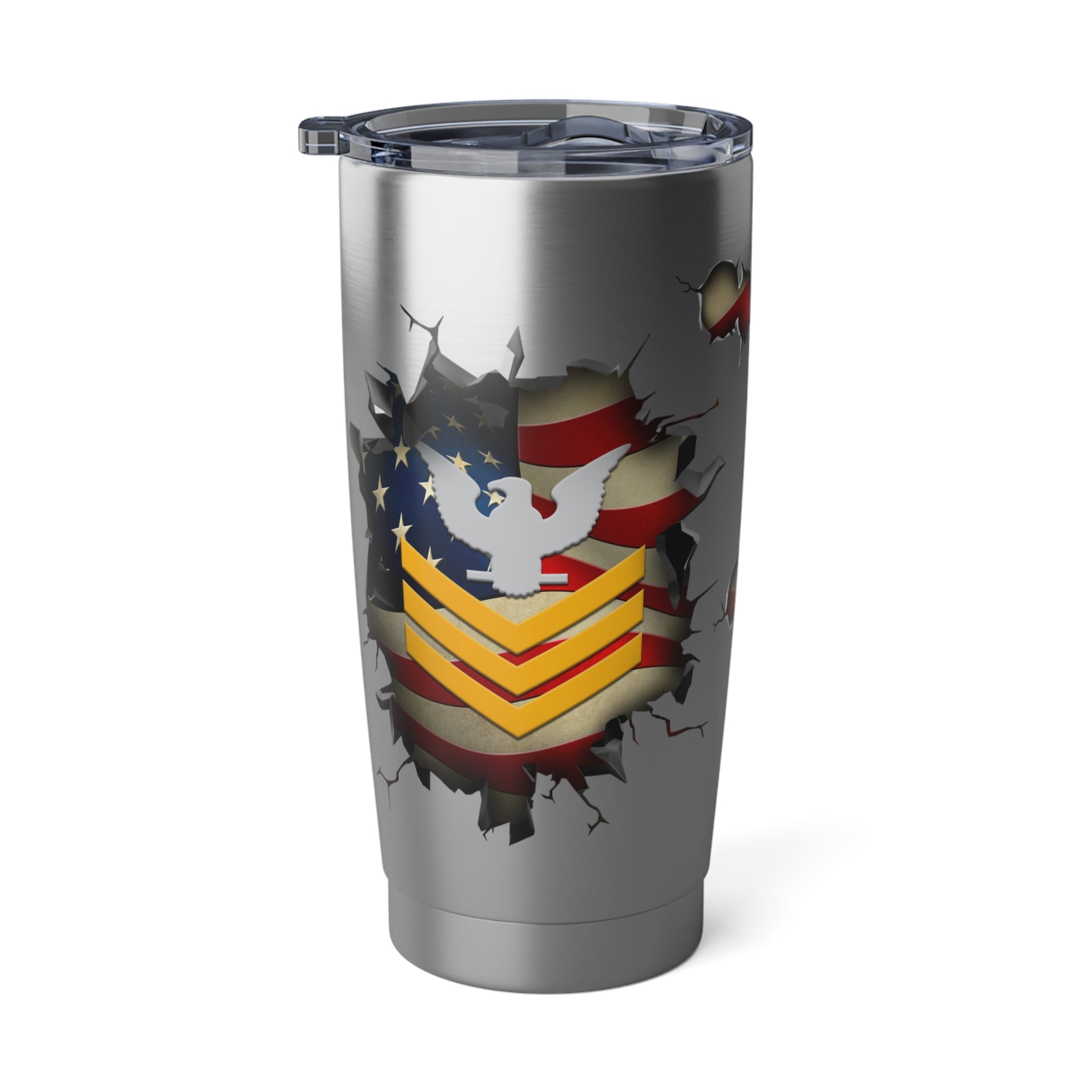 US Navy E-6 Petty Officer First Class E6 PO1 Gold Stripe Collar Device 3D Break Effect Vagabond 20oz Tumbler