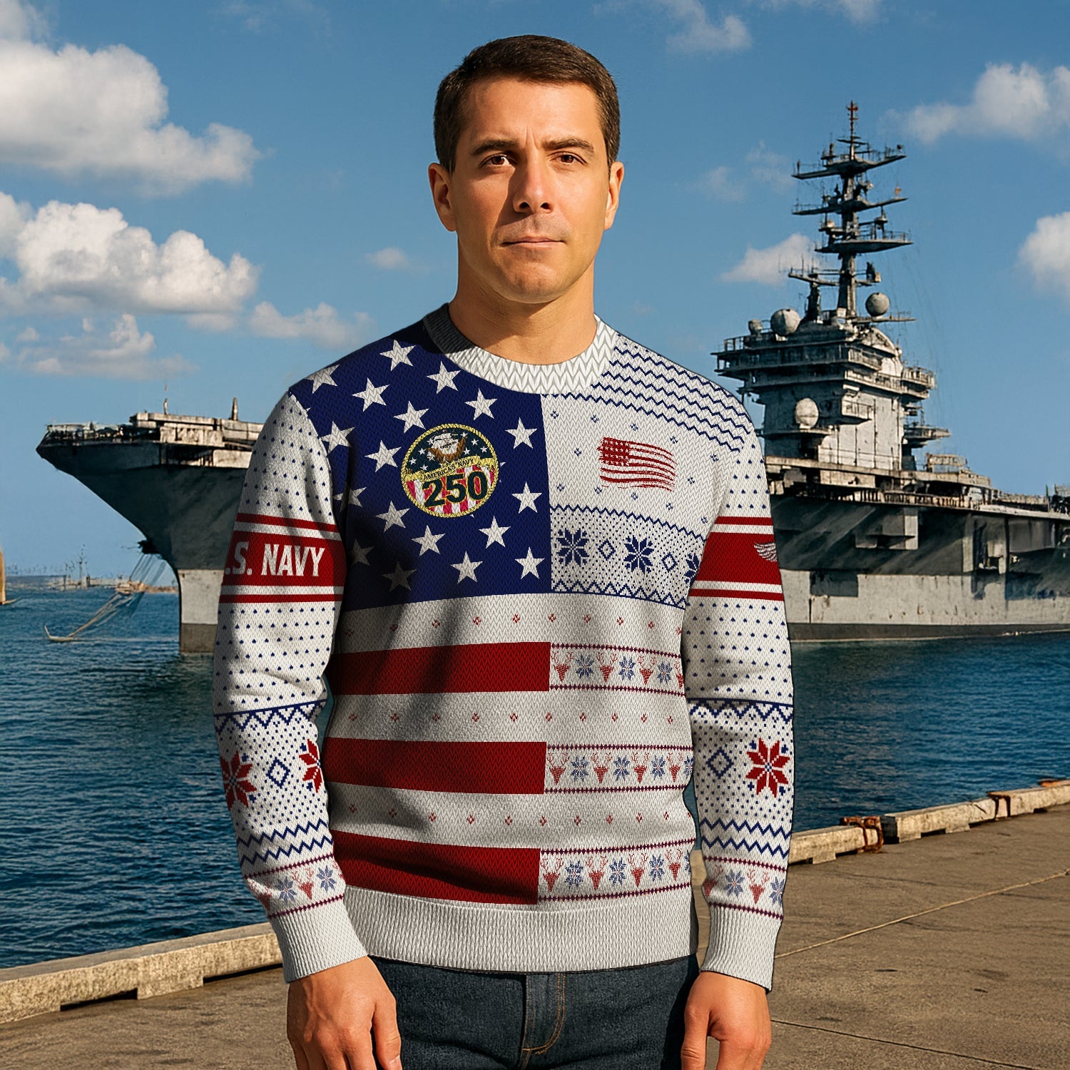 Personalized US Navy Christmas Ugly Sweater JUST08