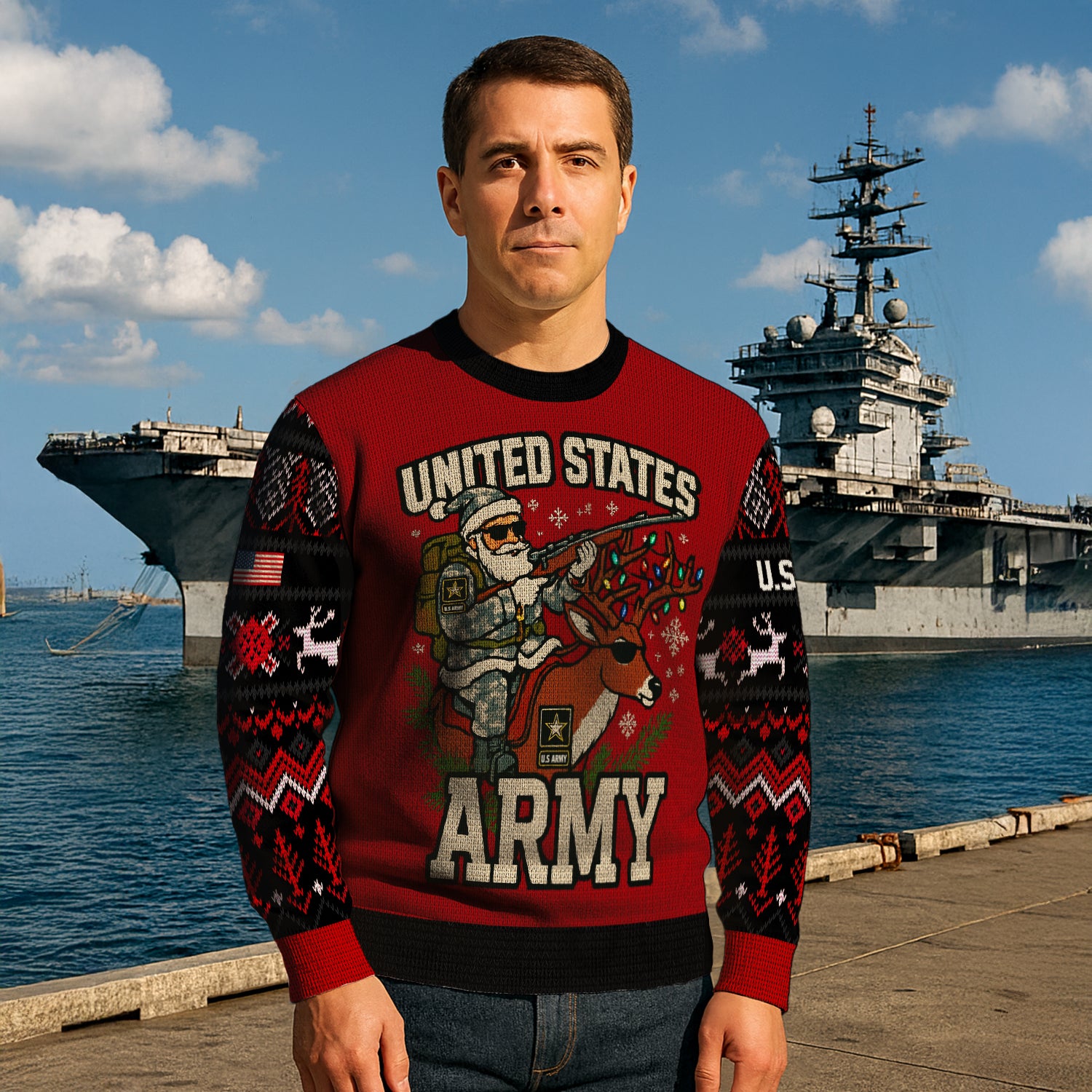US Army Santa Cloud Soldier Ugly Christmas Sweater