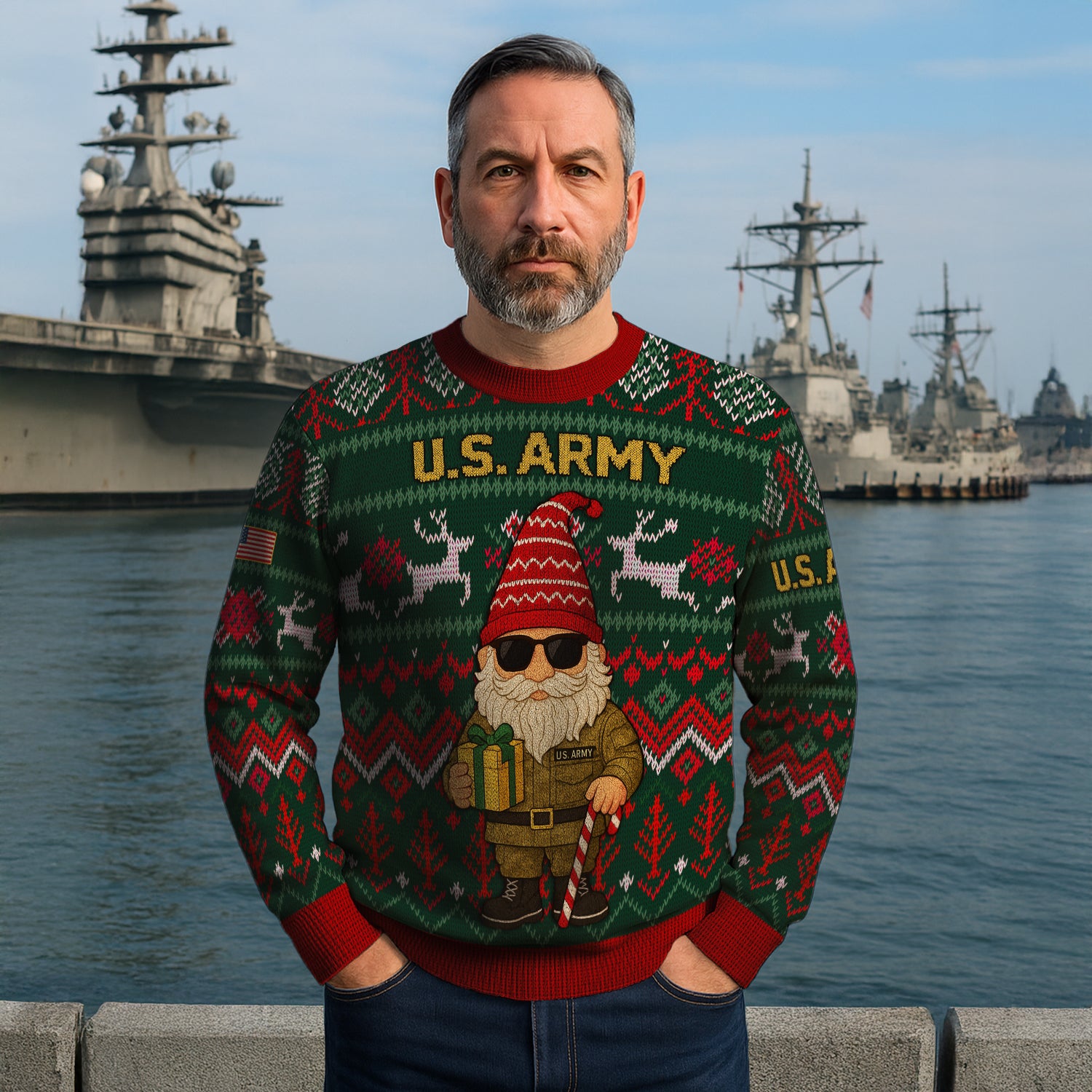 US Army Santa Cloud Ugly Christmas Sweater