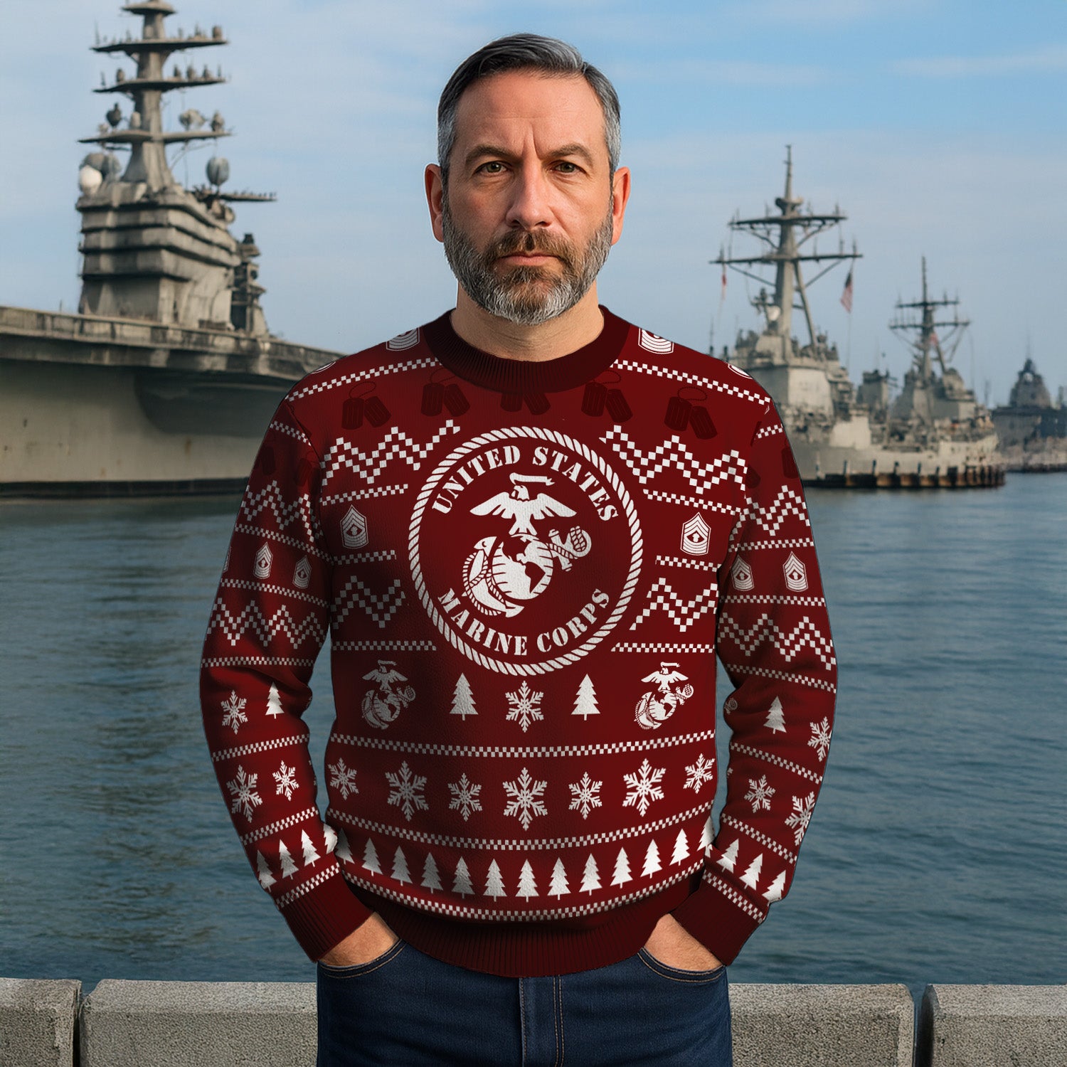Custom Ranks USMC Ugly Christmas Sweater for Women Men TUST01