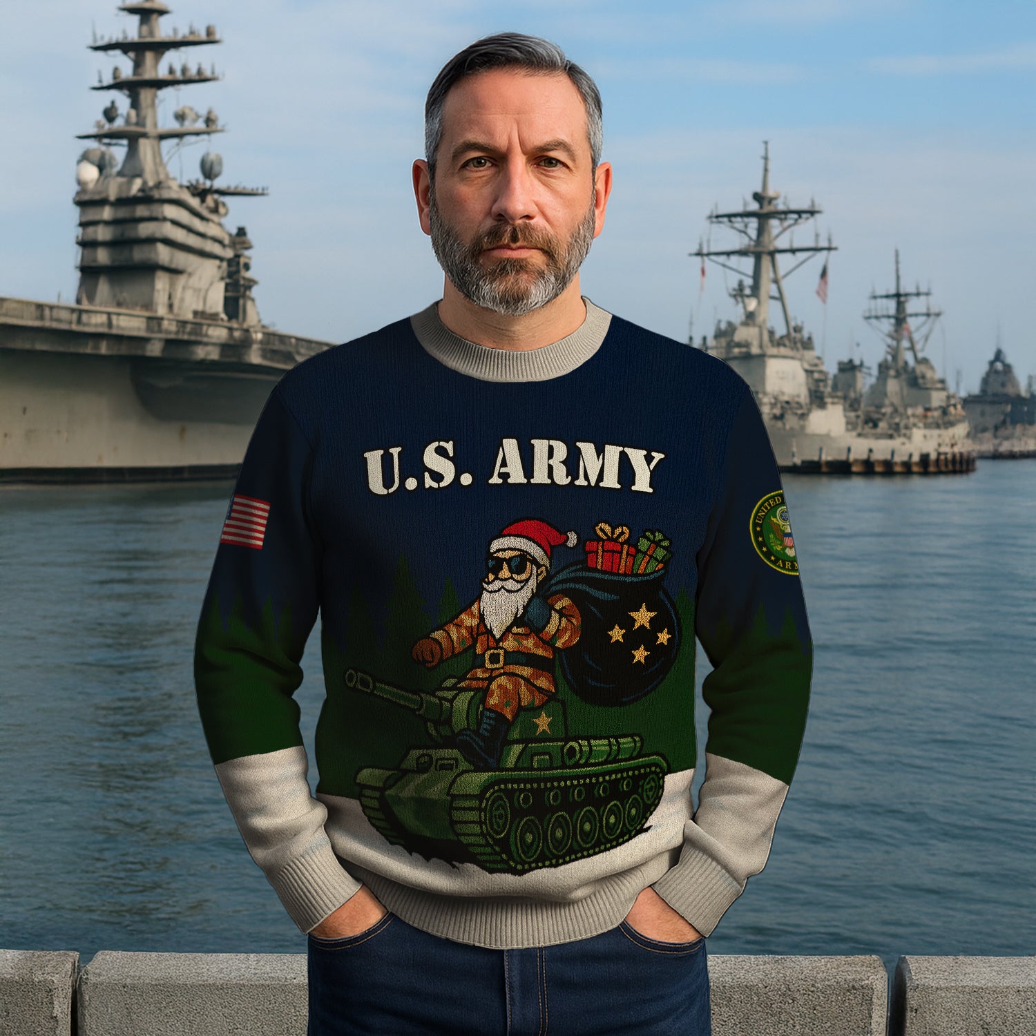 US Army Santa Tanker Ugly Christmas Sweater