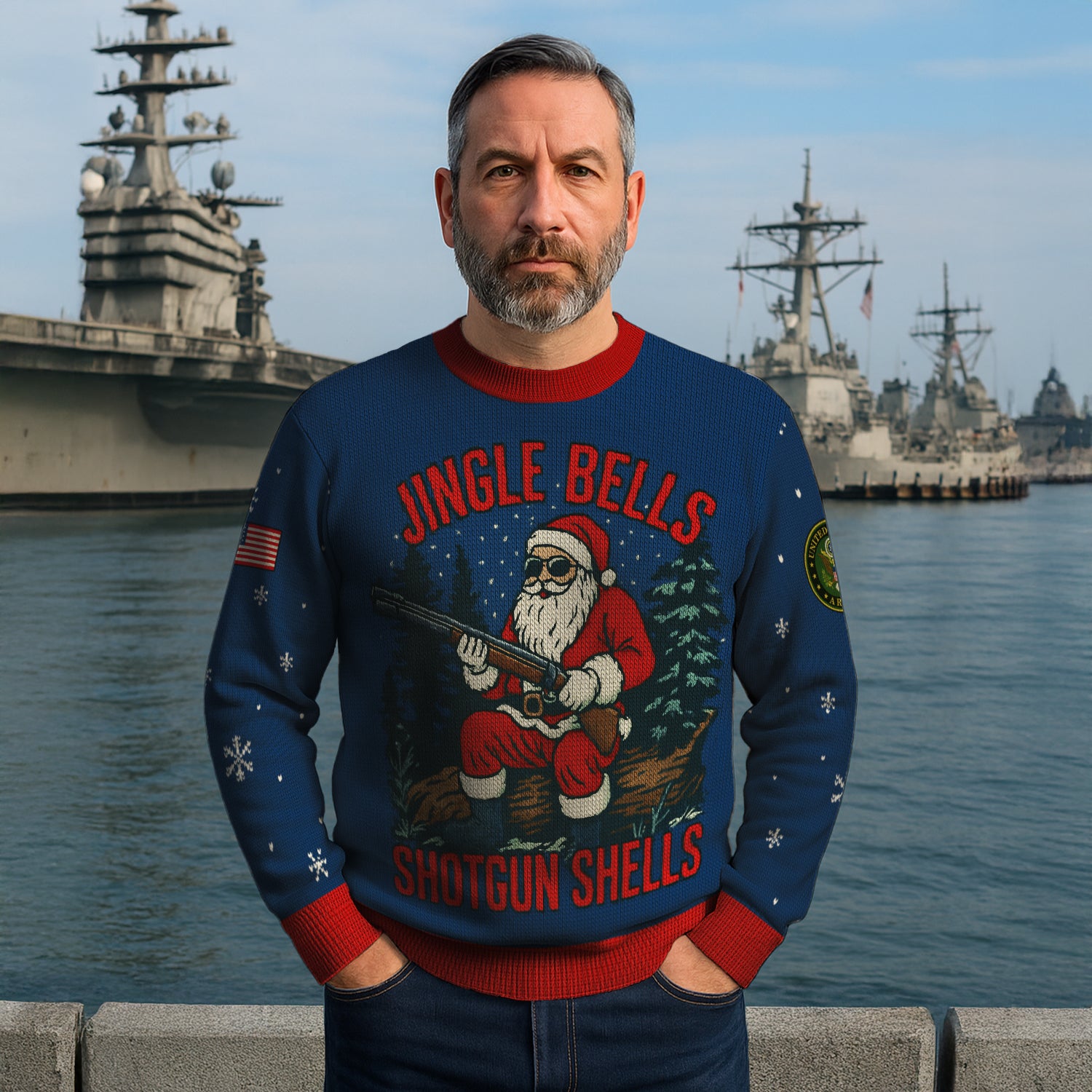 US Army Jingle Bells Shotgun Sells Ugly Christmas Sweater