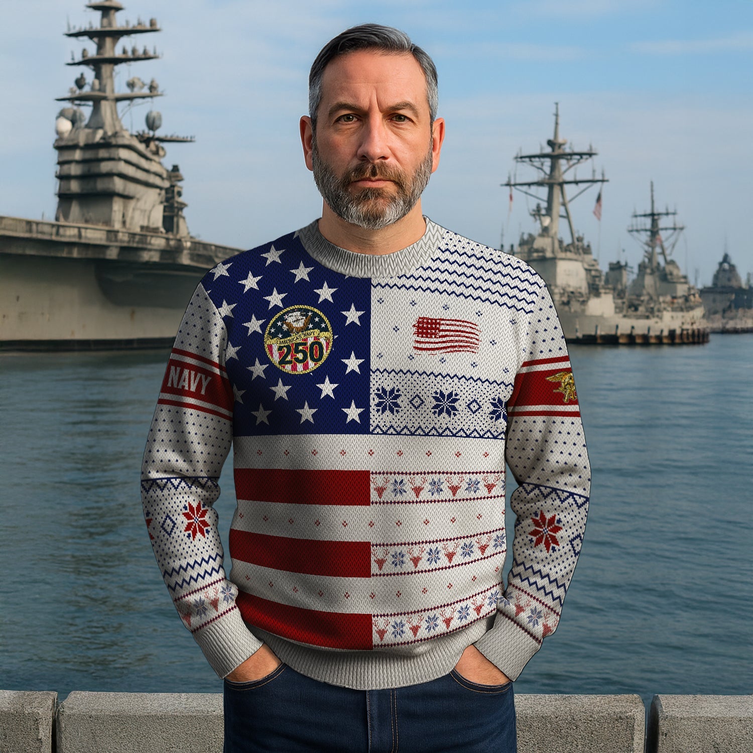 Personalized US Navy Christmas Ugly Sweater JUST08