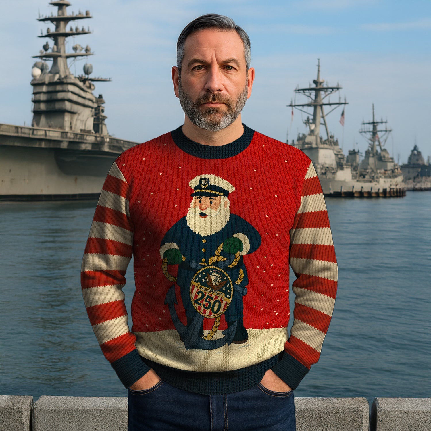 Honoring US Navy 250 Christmas Ugly Sweater