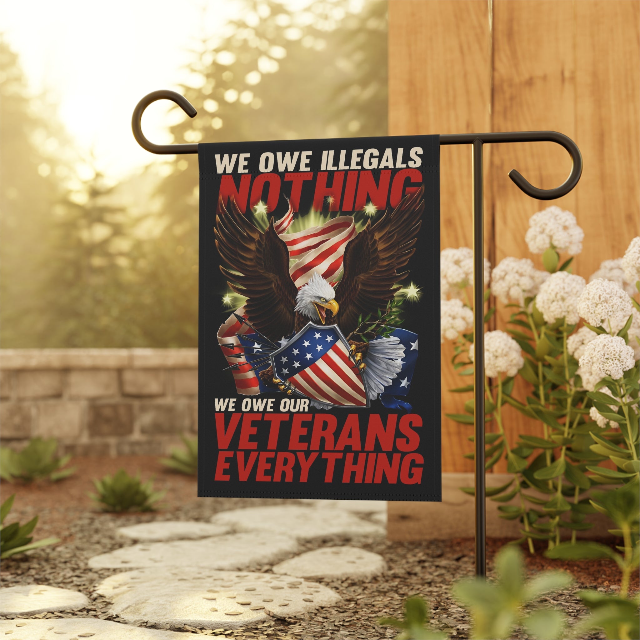 We Owe Our Veterans Everything Garden Banner - Patriotic Outdoor Decor, Celebrate Service & Sacrifice