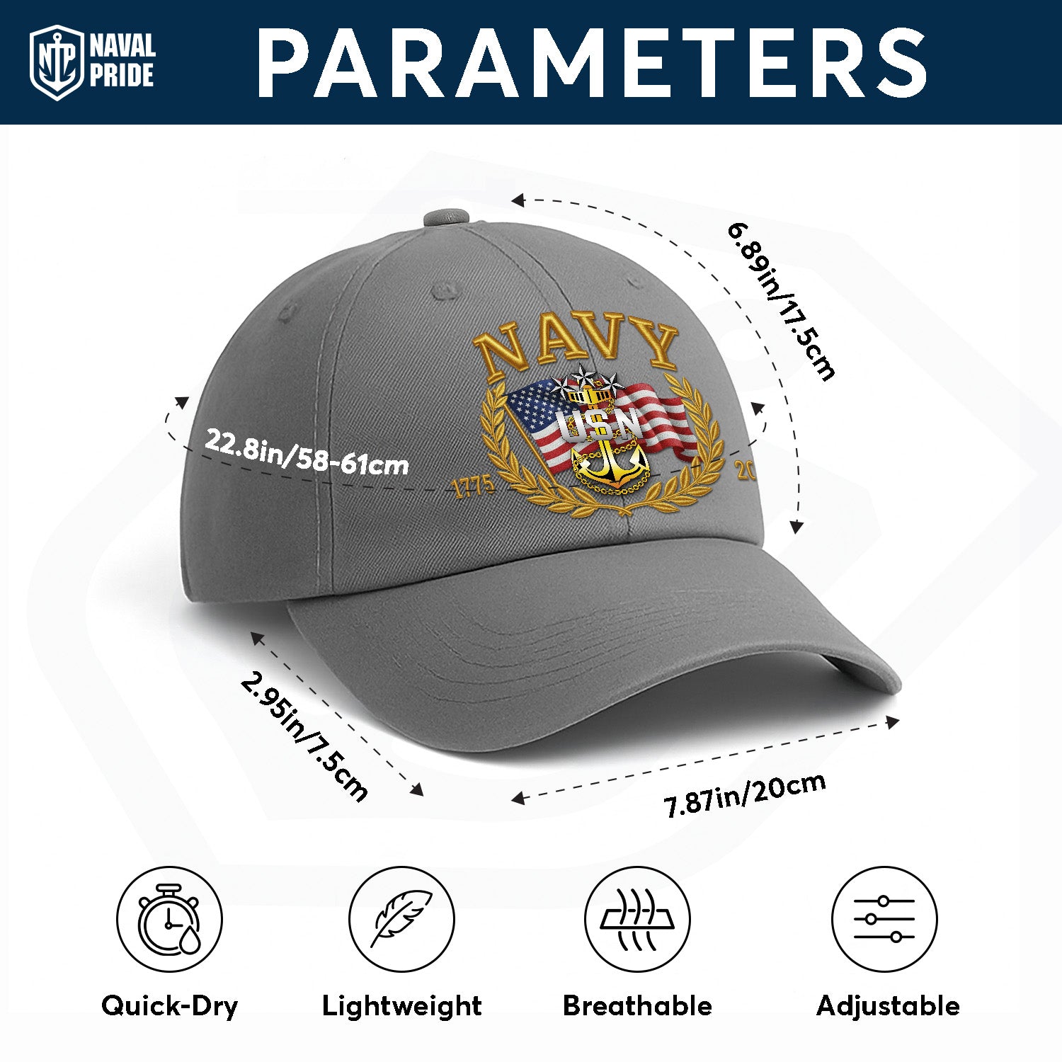 Custom Ranks US Navy Premium Washed Denim Cap DC028