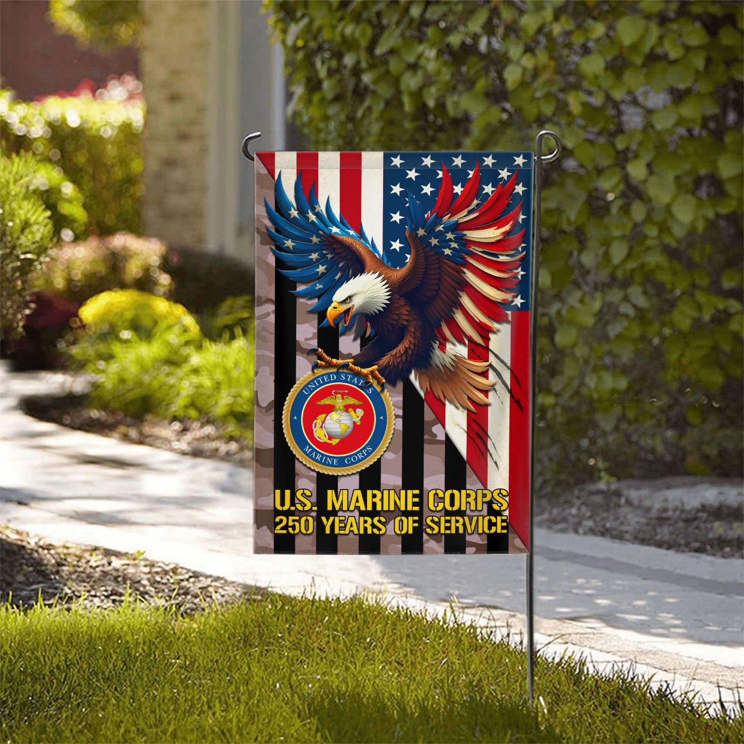 MARlNE 250 Years Of Service Garden Flag 12" x 18" Twin-Side Printing