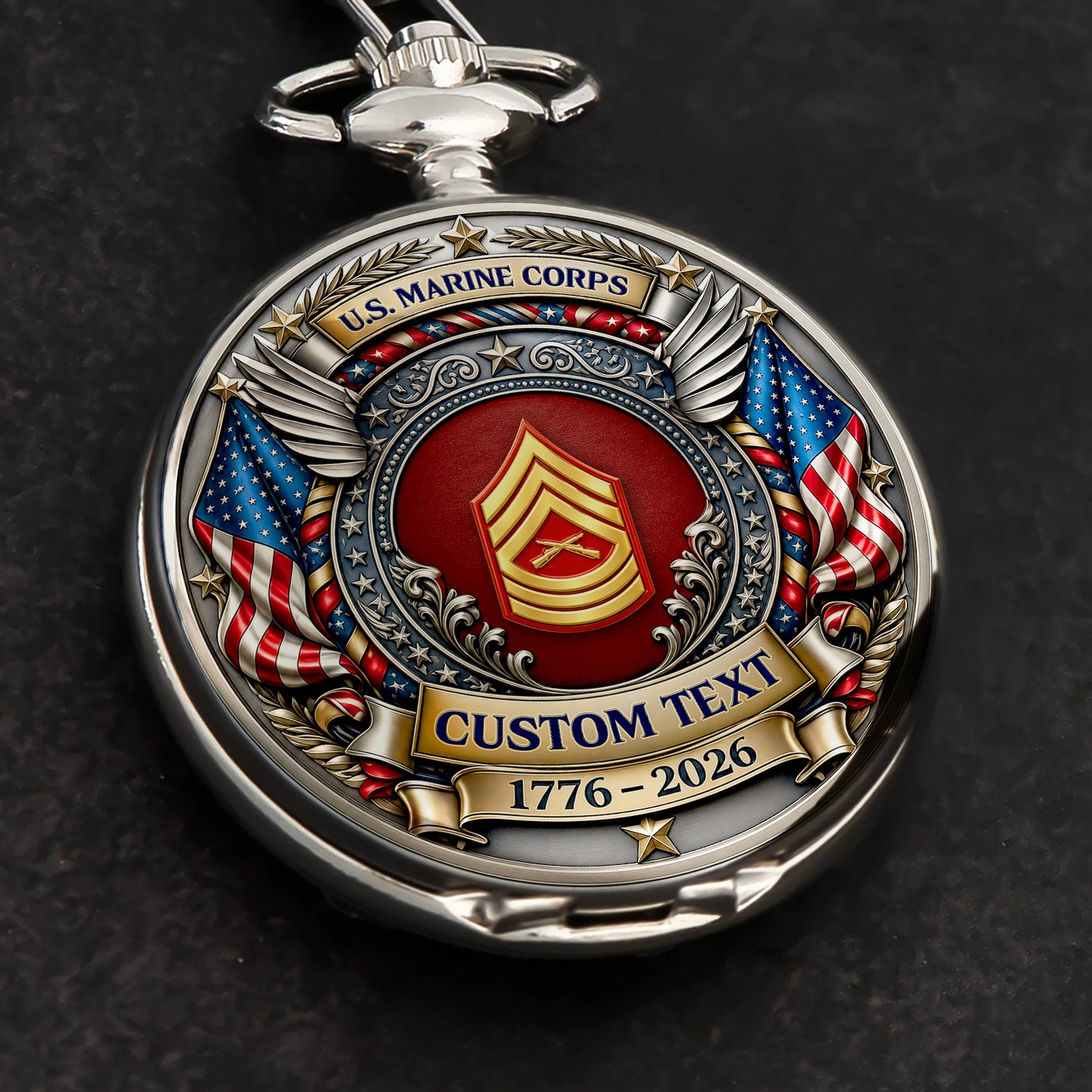 Personalized USMC Pocket Watch Military Collector Gift