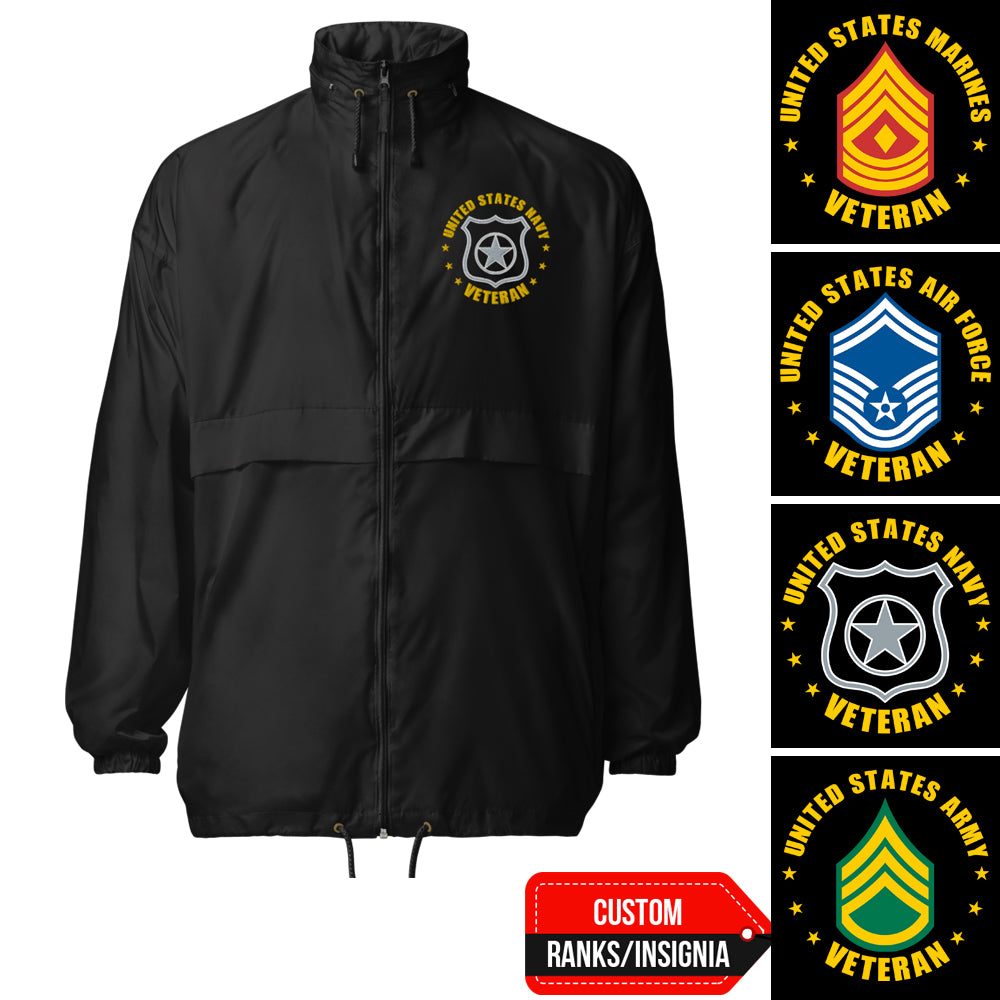 US Military Veteran Custom Ranks/Insignia Embroidered Unisex Windbreaker