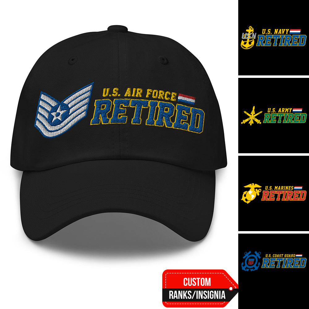 US Military Retired Custom Ranks/Insignia Embroidered Dad Hat