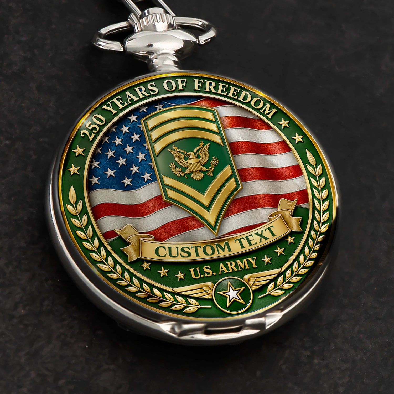 US Army 250th Anniversary Pocket Watch Custom Rank Name Veteran Gift