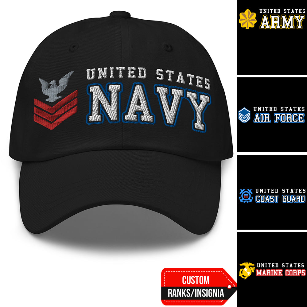 US Military Custom Ranks Insignia Embroidered Dad Hat