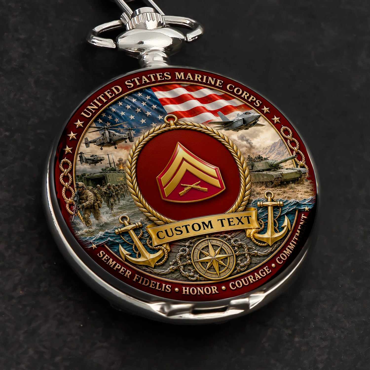 Marine Corps Veteran Personalized Pocket Watch Gift