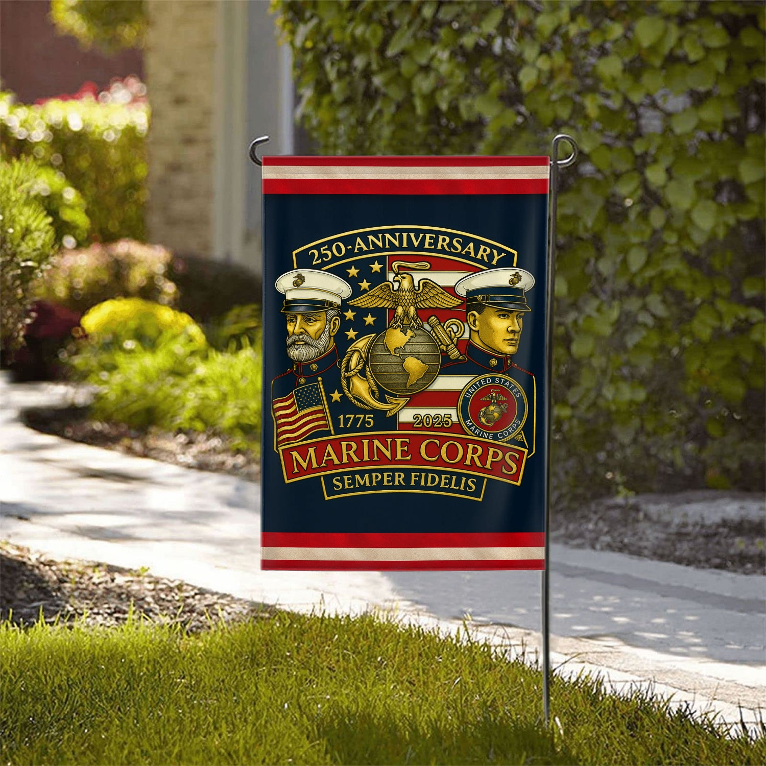 MARlNE 250th Anniversary Garden Flag 12" x 18" Twin-Side Printing