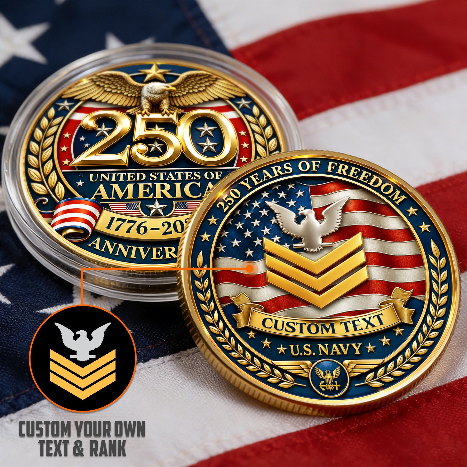 Custom U.S. Navy 250th Anniversary Challenge Coin Gift