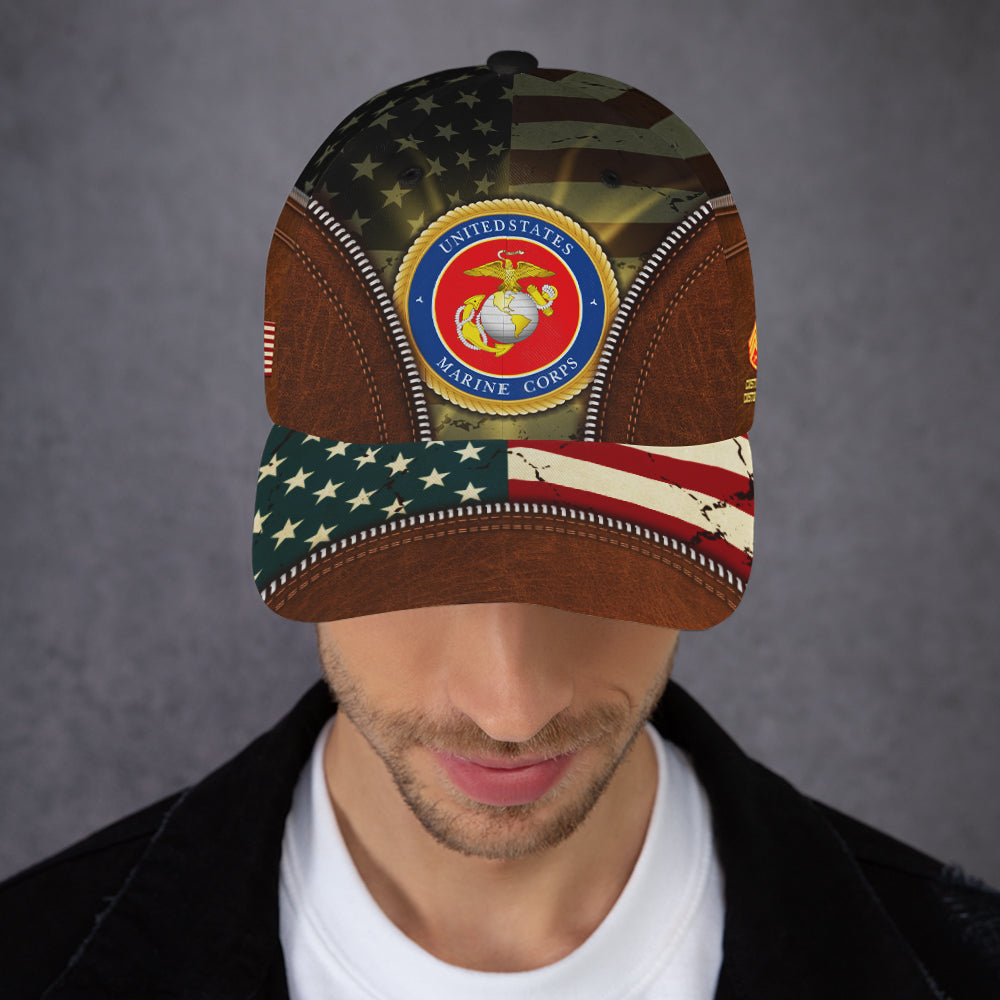 US Military Custom Ranks/Insignia, USA Flag, Personalized Name And Years Served All Over Prints Premium Classic Cap