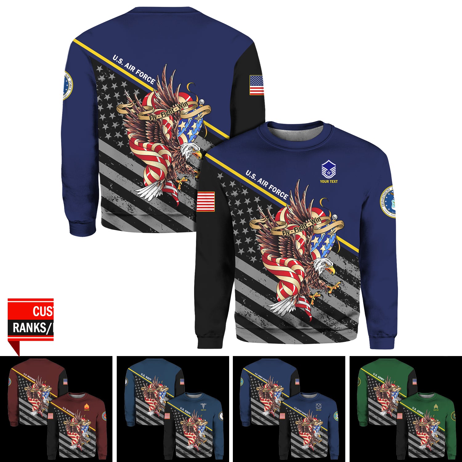 Custom 3D All Over Prints Ugly Sweater, Personalized Name And Ranks, Military Motto